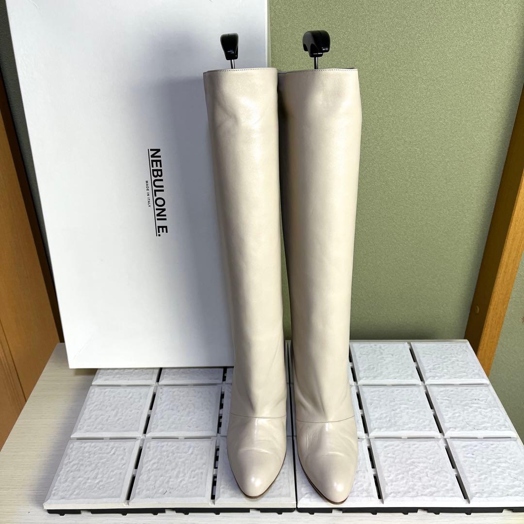 37 ネブローニ ロングブーツ ホワイト 白 レザー 24
