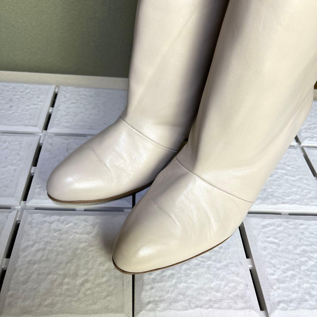 37 ネブローニ ロングブーツ ホワイト 白 レザー 24