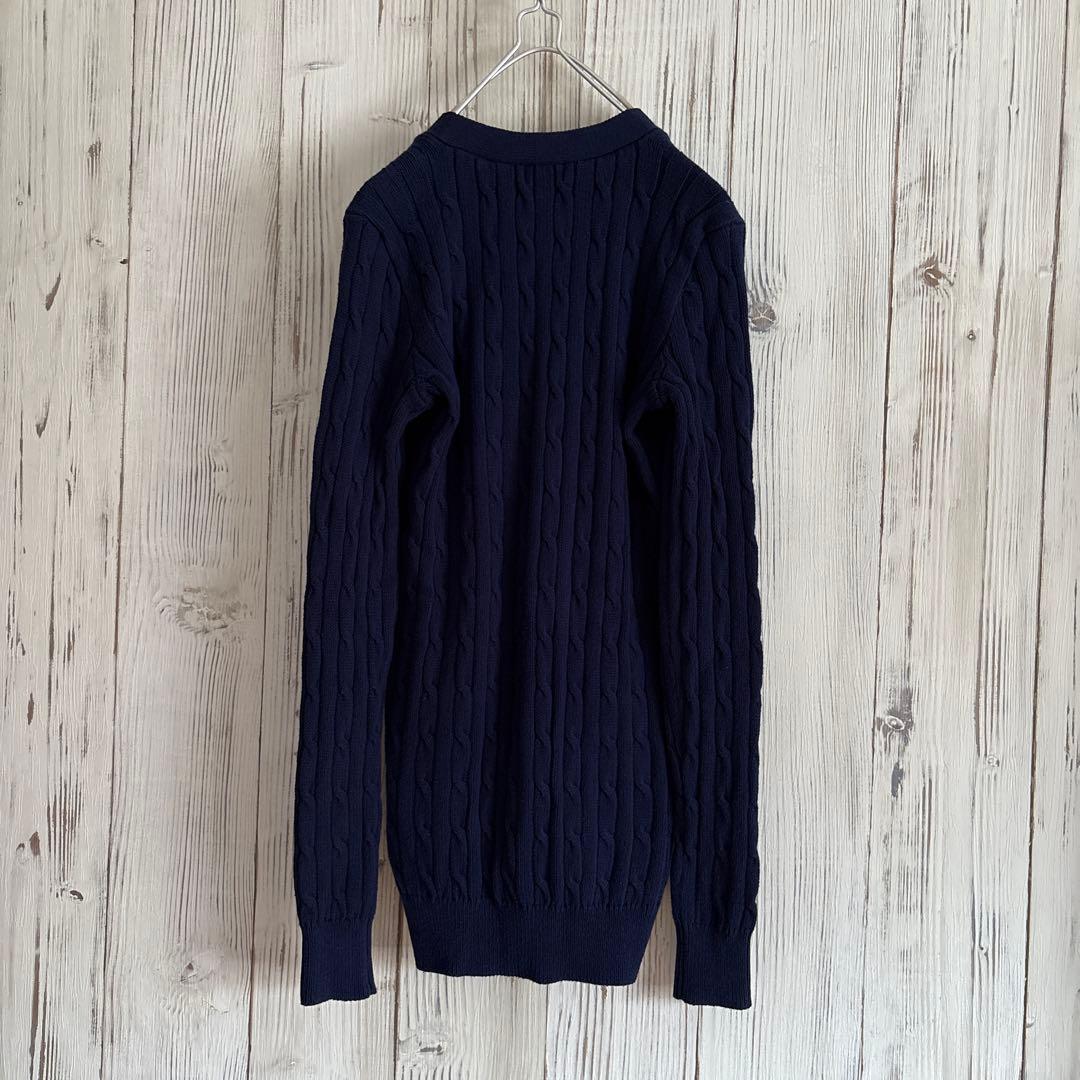 未使用に近い　ラルフローレン　ケーブルニット　コットンVカーディガン　刺繍ロゴ