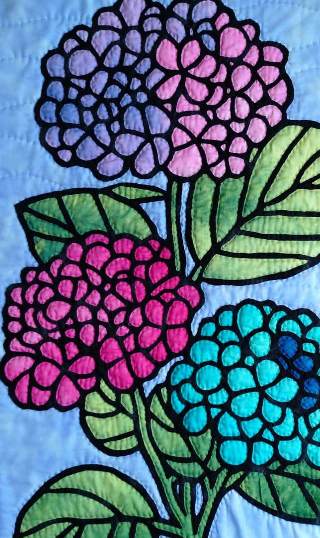 ハワイアンキルト・紫陽花のタペストリー