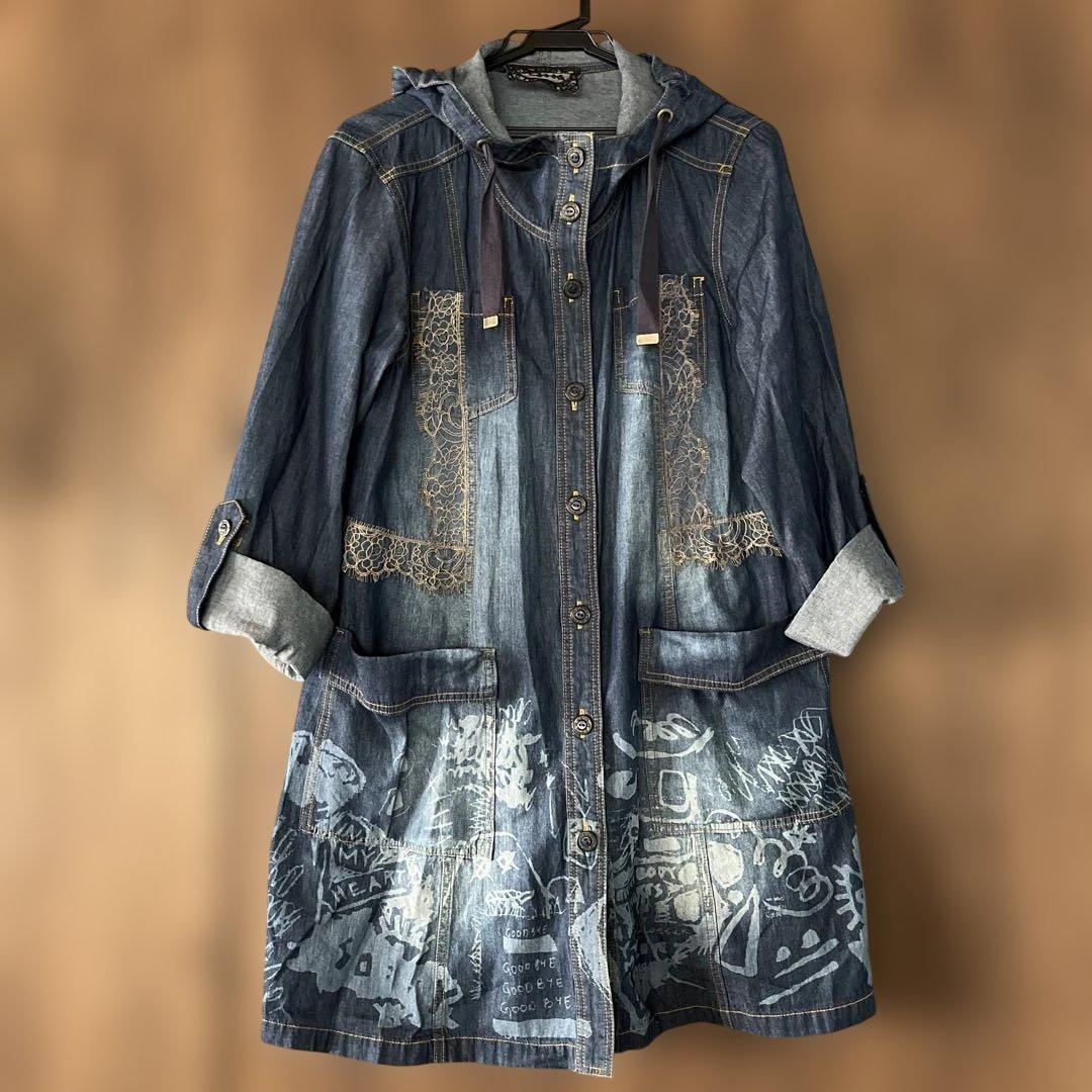 インポートロッサ デニムジャケット　フード付きワンピース　春夏羽織り 綿100%