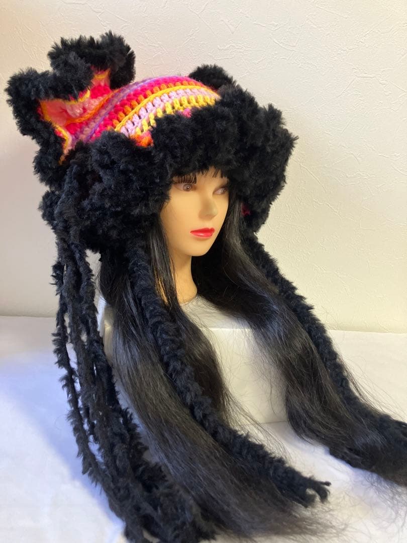 ネコ耳ニット帽　うさ耳ニット帽　アジアン　ボンネット帽子　y2k ☺︎