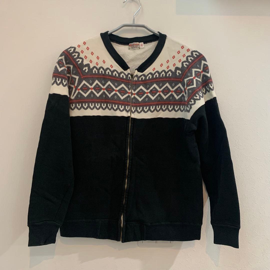 レア希少⭐︎WAREHOUSE ウエアハウス　雪柄フルジップスウェット　黒　40