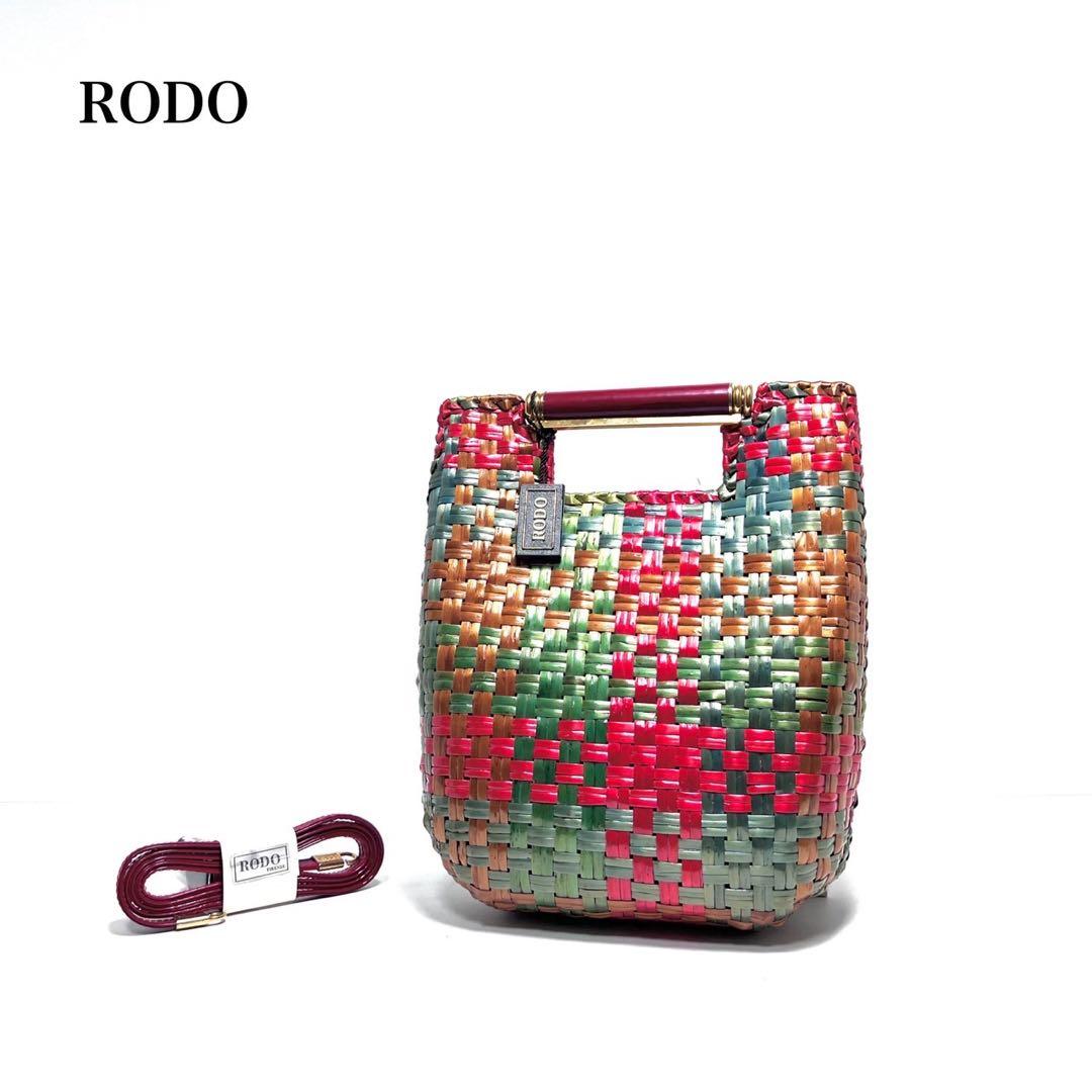 【美品】RODO ITALY ロド/ラタン 編込み/マルチカラー/ハンドバッグ