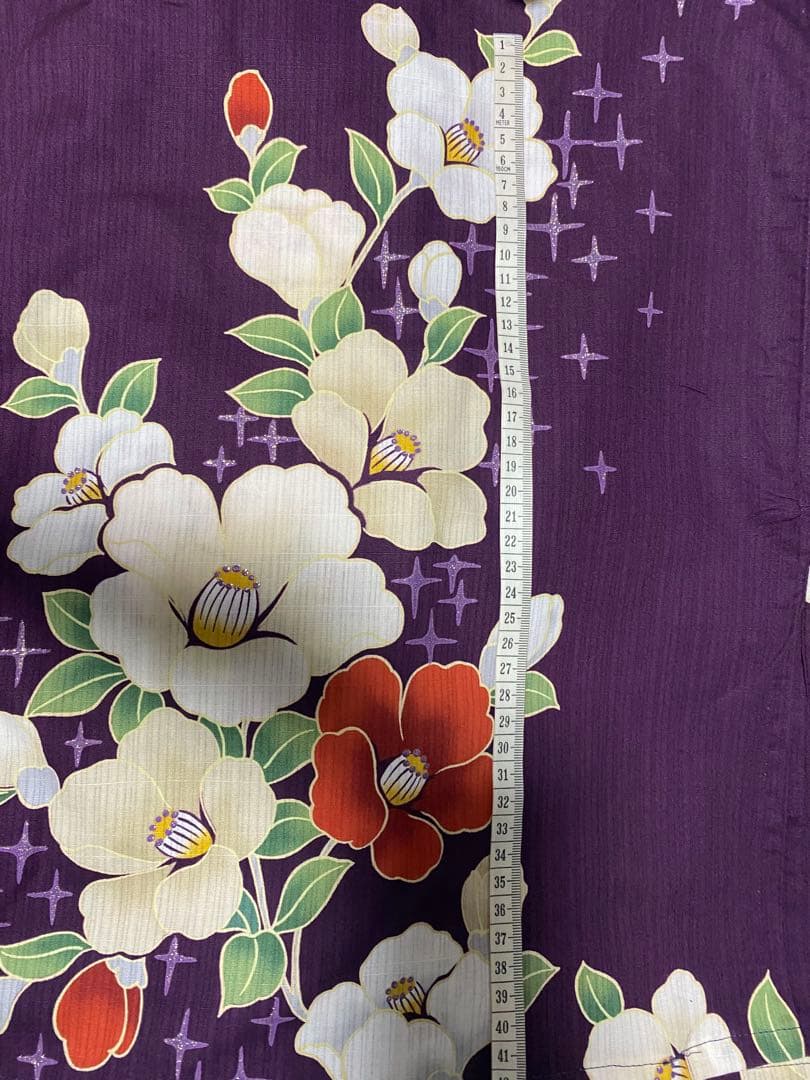 浴衣リメイク　紅白椿　ワンピース＋ガウチョパンツ