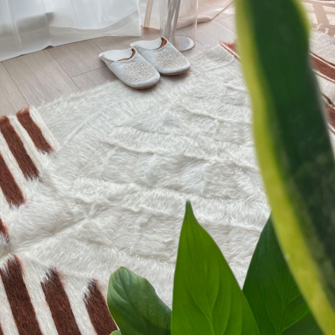 新品wool100％　オフホワイトチョコ　バッターニエ　トルコヴィンテージラグ