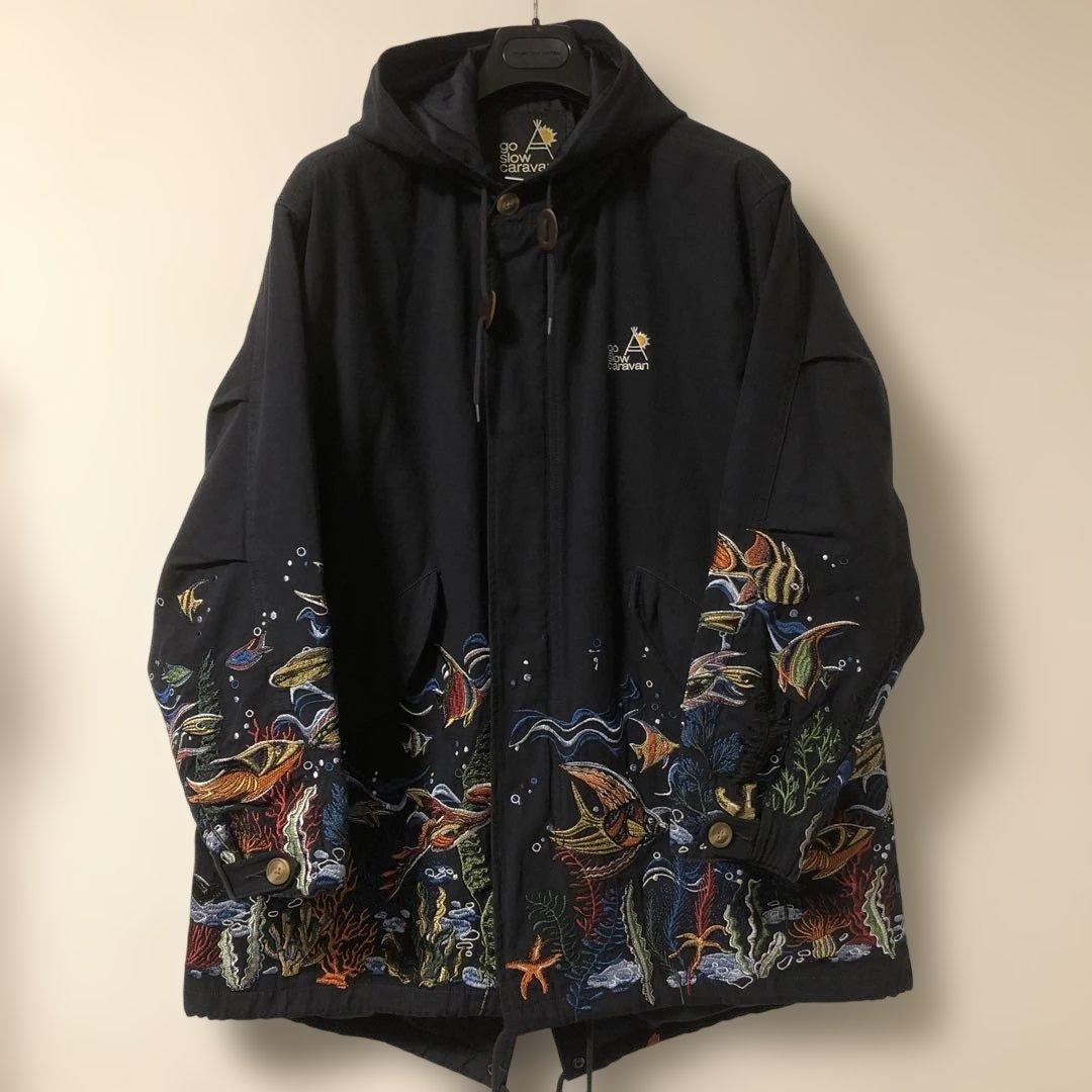 GO SLOWCARAVANゴースローキャラバンパネル刺繍モッズコートネイビー2