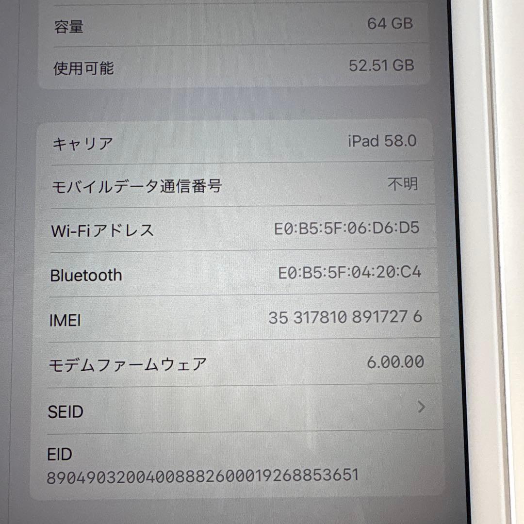 【特価】iPad mini5 セルラー 64GB SIMフリー(60)