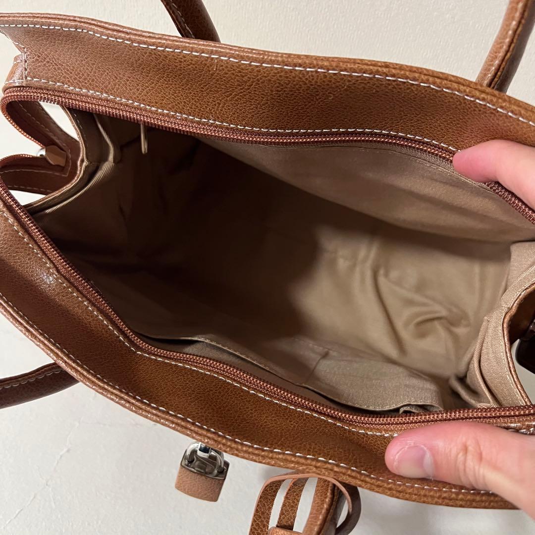 濱野 ハマノ ミーティア ブラウン ハンドバッグ ブラウン レザー 金具