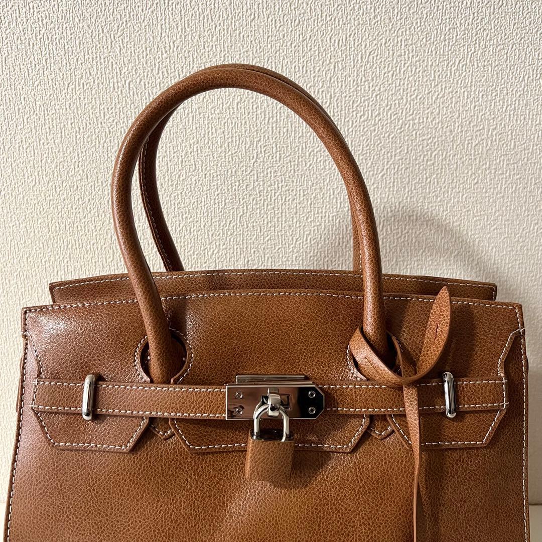 濱野 ハマノ ミーティア ブラウン ハンドバッグ ブラウン レザー 金具