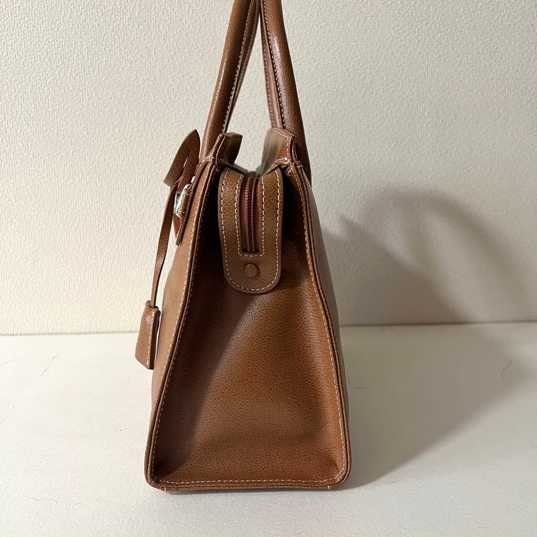 濱野 ハマノ ミーティア ブラウン ハンドバッグ ブラウン レザー 金具
