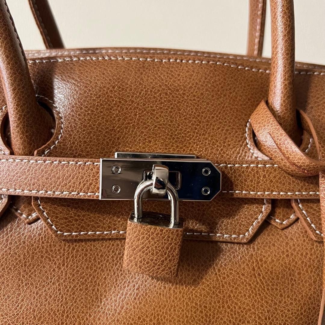 濱野 ハマノ ミーティア ブラウン ハンドバッグ ブラウン レザー 金具