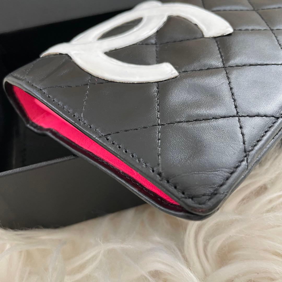 シャネル CHANEL 二つ折り 財布 カンボンライン ピンク 黒 正規品