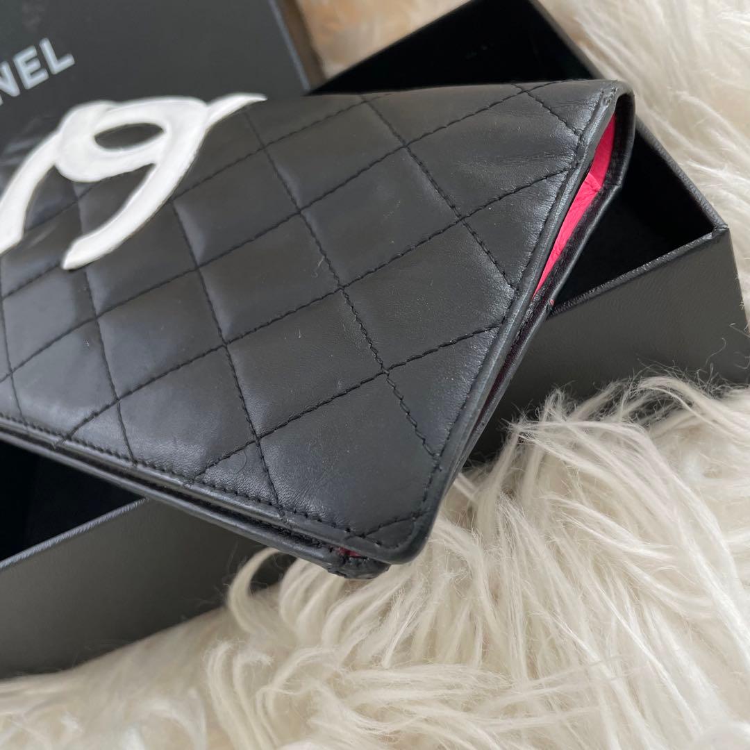 シャネル CHANEL 二つ折り 財布 カンボンライン ピンク 黒 正規品