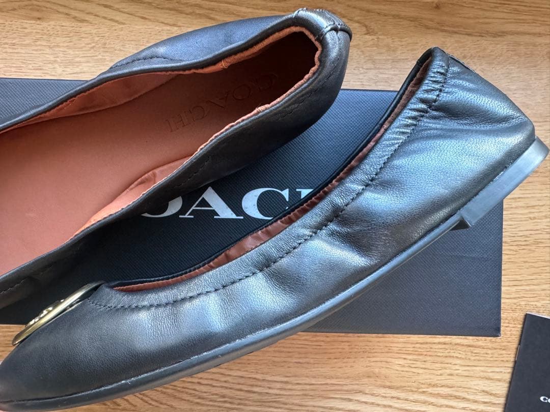 未使用/COACH/フラットシューズ/箱入/ブラックレザー/FG2944