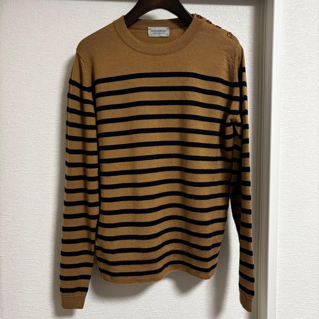 JOHN SMEDLEY ジョンスメドレー ボーダーメリノウールニット M