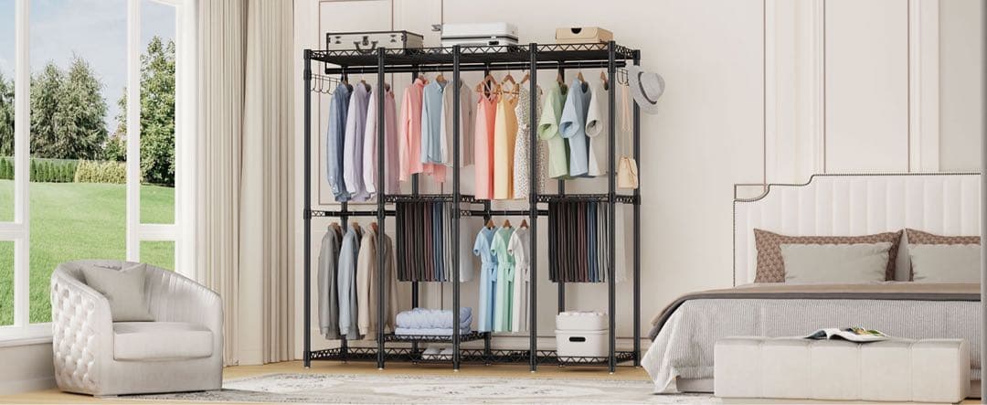 ハンガーラック 頑丈 4層 大容量 ワードローブ 4つの組み立て方法