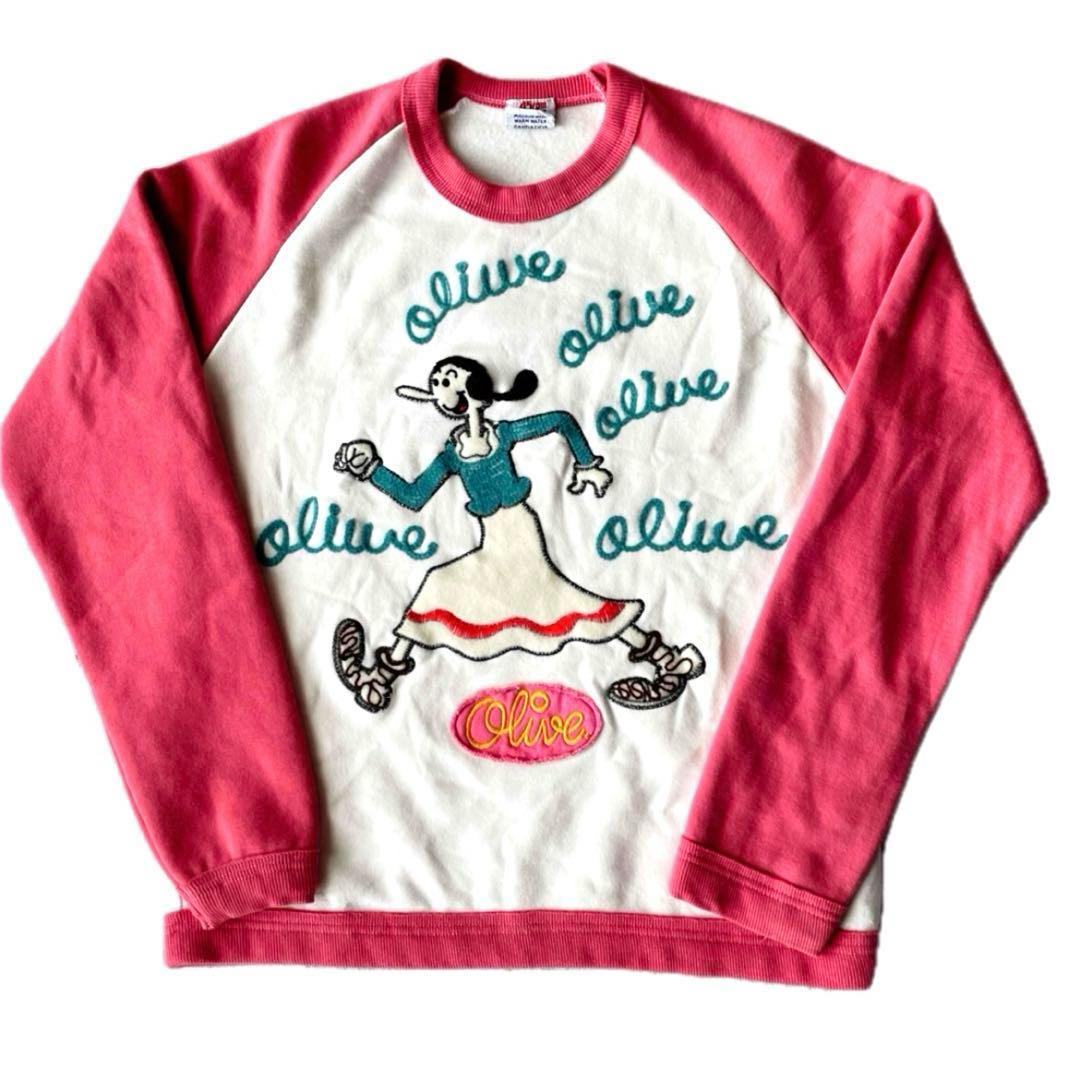 【45rpm】オリーブ・オイル ラグランスリーブトレーナー 刺繍 ポパイ レア