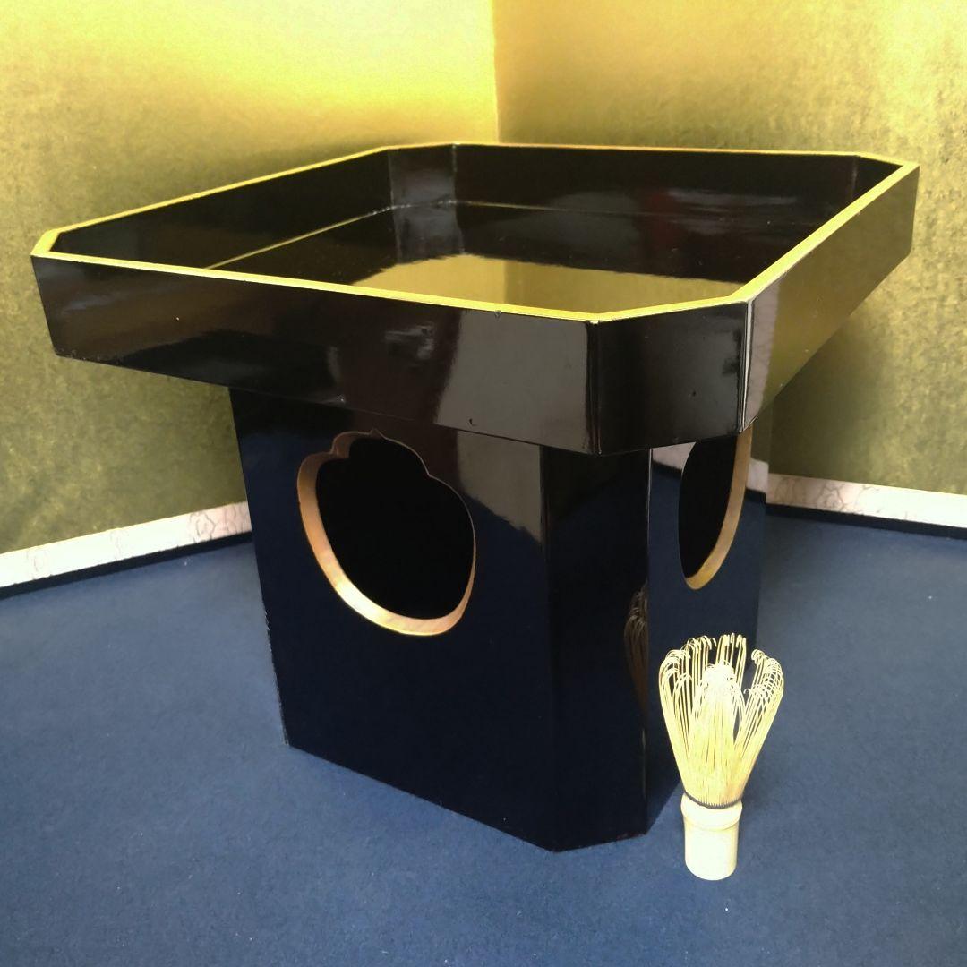 AH65 三宝 輪島塗 神具 仏具 お供え置 木製 黒漆塗 縁金彩