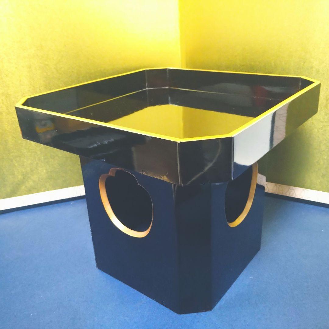 AH65 三宝 輪島塗 神具 仏具 お供え置 木製 黒漆塗 縁金彩