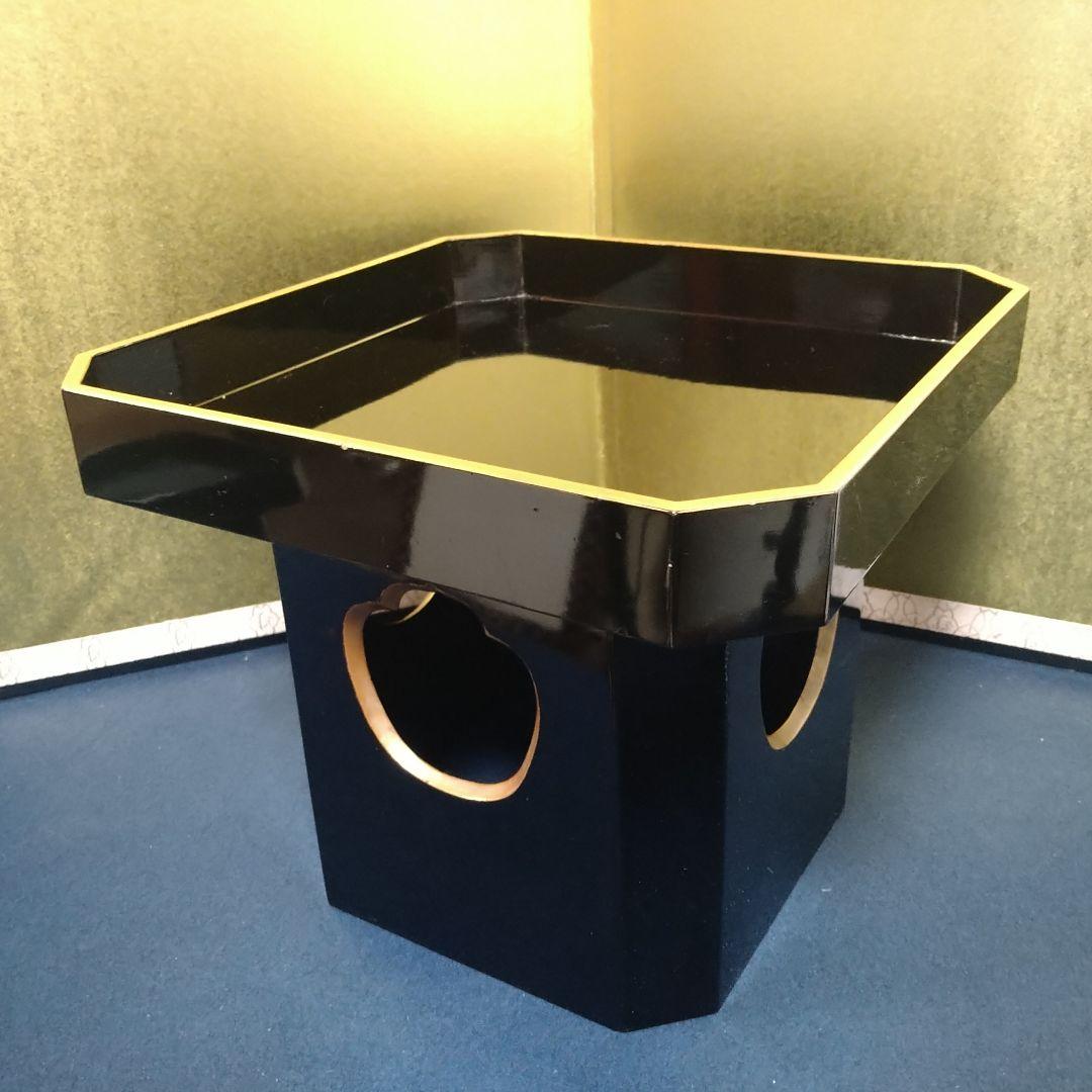 AH65 三宝 輪島塗 神具 仏具 お供え置 木製 黒漆塗 縁金彩