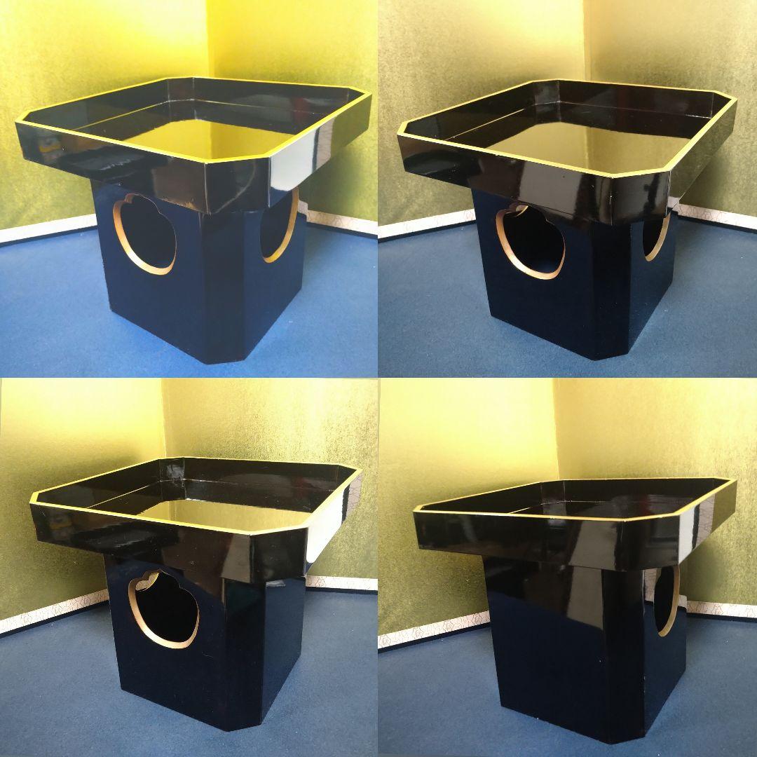 AH65 三宝 輪島塗 神具 仏具 お供え置 木製 黒漆塗 縁金彩