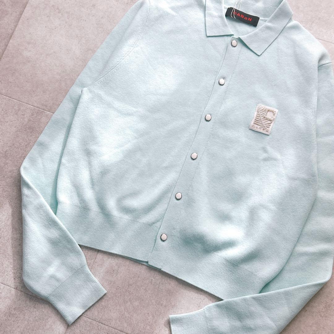タグ付✨CaBAN コットンカシミヤ パールロゴポロカーディガン 完売色 現行
