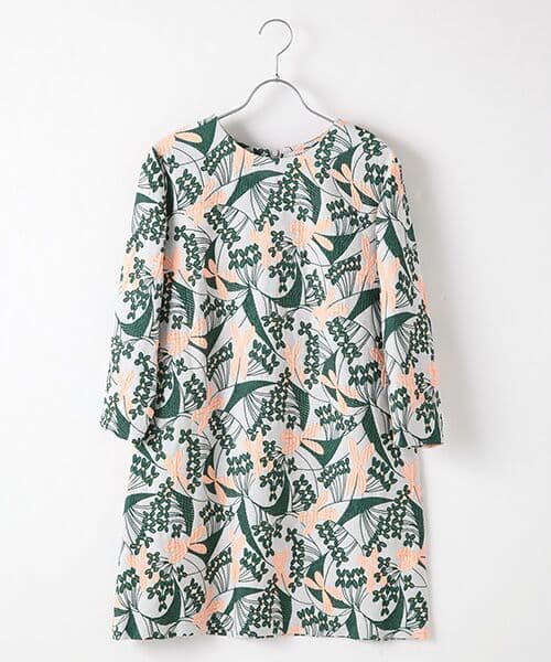 TABASA／ふくれフラワージャガードチュニック／ピンク