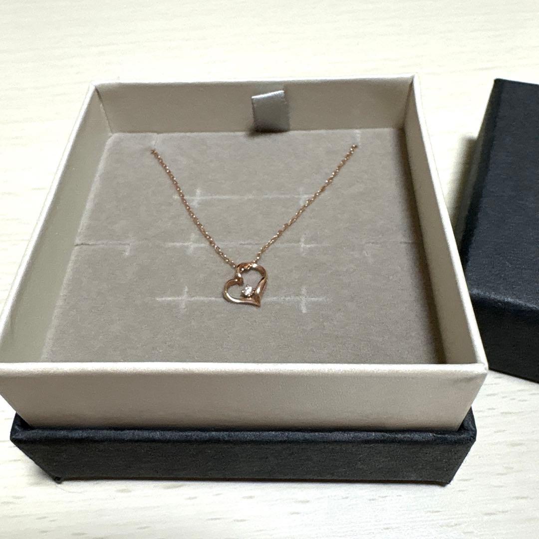 tsutsumi K10ピンクゴールド製 ハート型ダイヤモンドネックレス