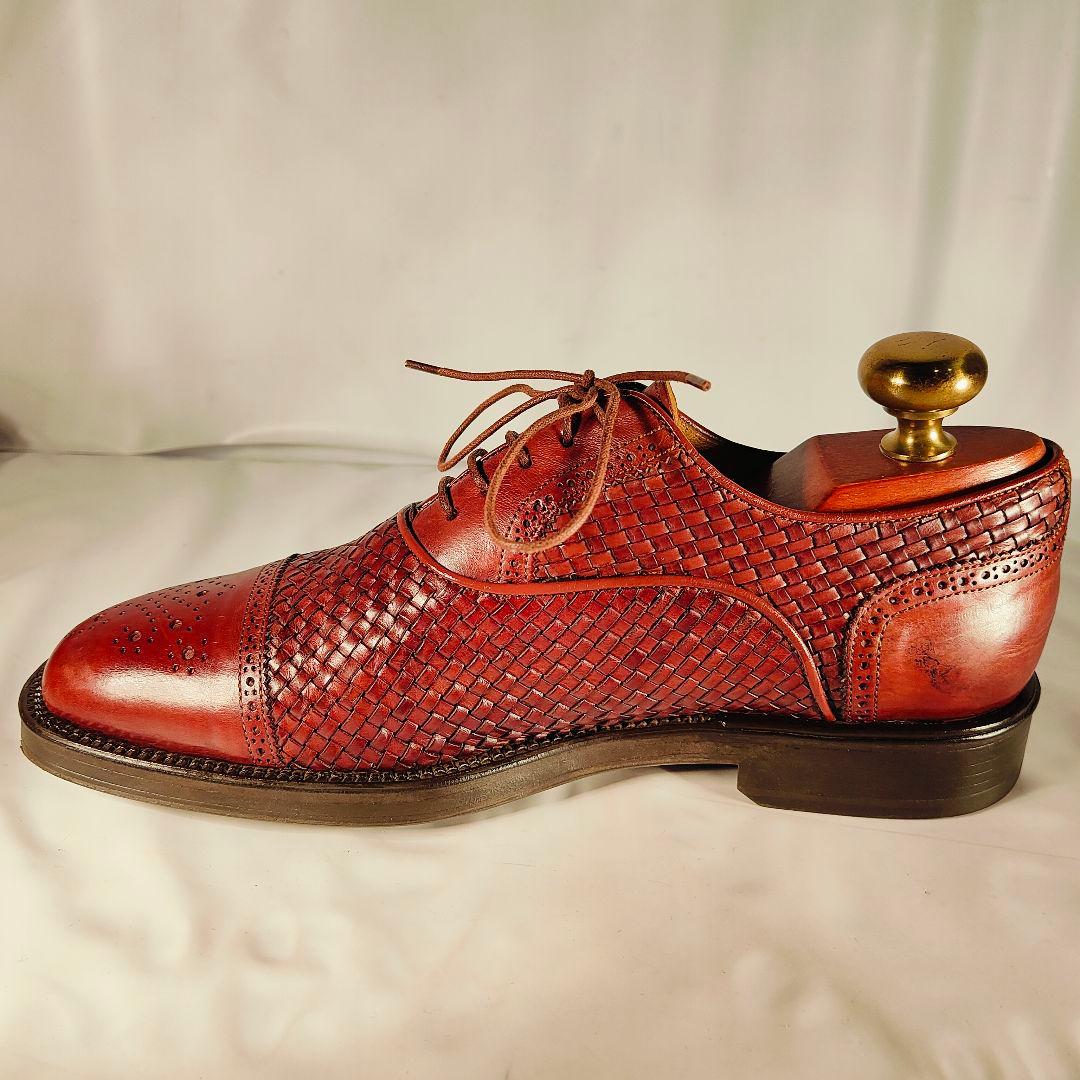 【美品】Santoni イタリア製 正規品　編込み×バーガンディ 紳士高級革靴