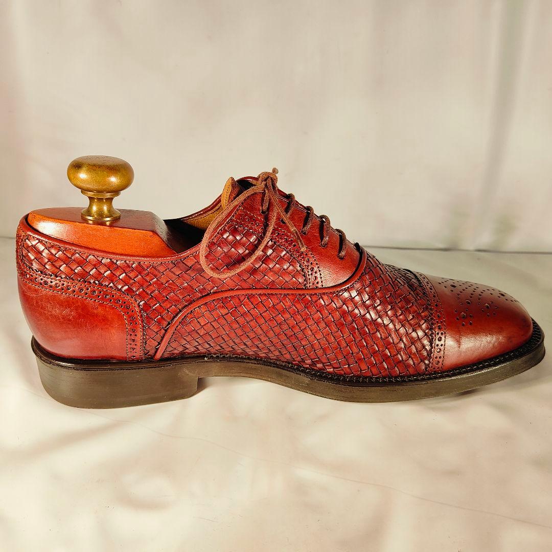 【美品】Santoni イタリア製 正規品　編込み×バーガンディ 紳士高級革靴