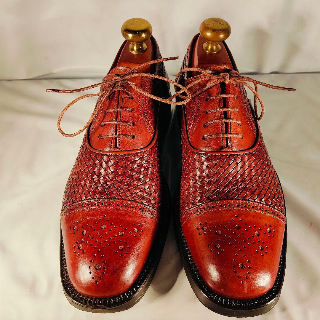 【美品】Santoni イタリア製 正規品　編込み×バーガンディ 紳士高級革靴