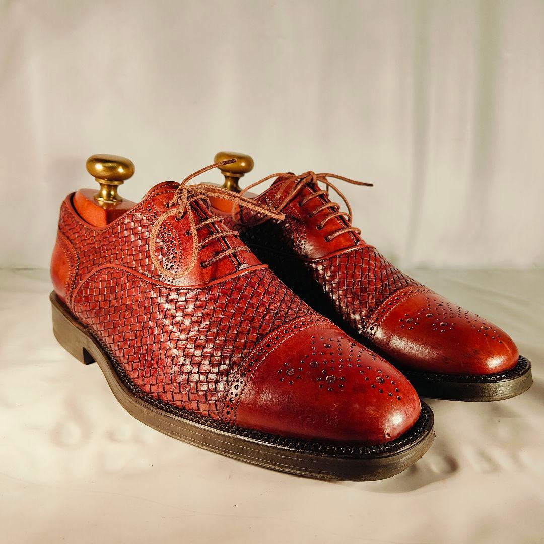 【美品】Santoni イタリア製 正規品　編込み×バーガンディ 紳士高級革靴