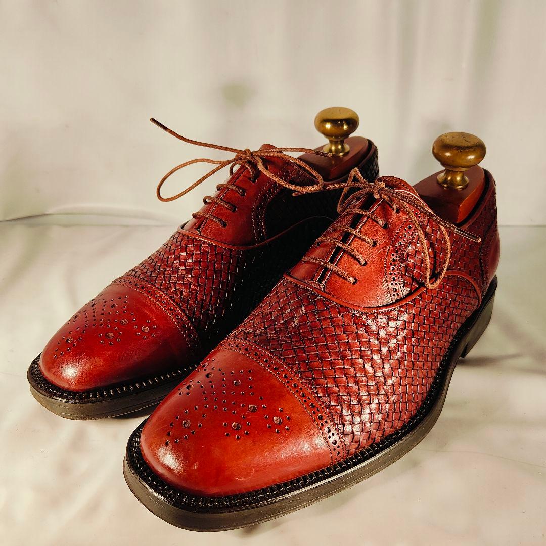 【美品】Santoni イタリア製 正規品　編込み×バーガンディ 紳士高級革靴