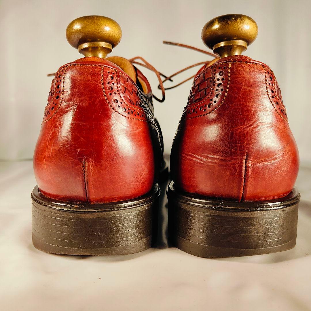 【美品】Santoni イタリア製 正規品　編込み×バーガンディ 紳士高級革靴