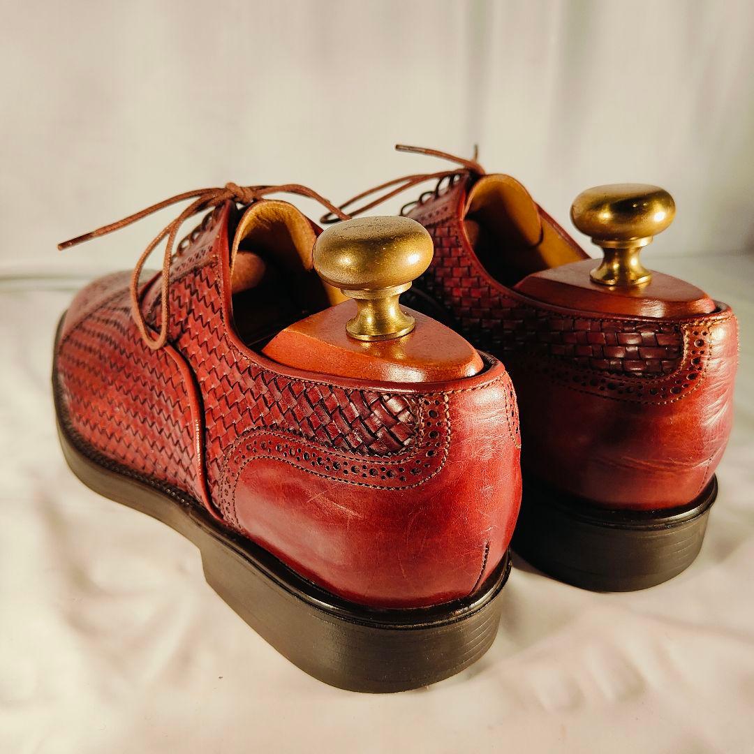 【美品】Santoni イタリア製 正規品　編込み×バーガンディ 紳士高級革靴