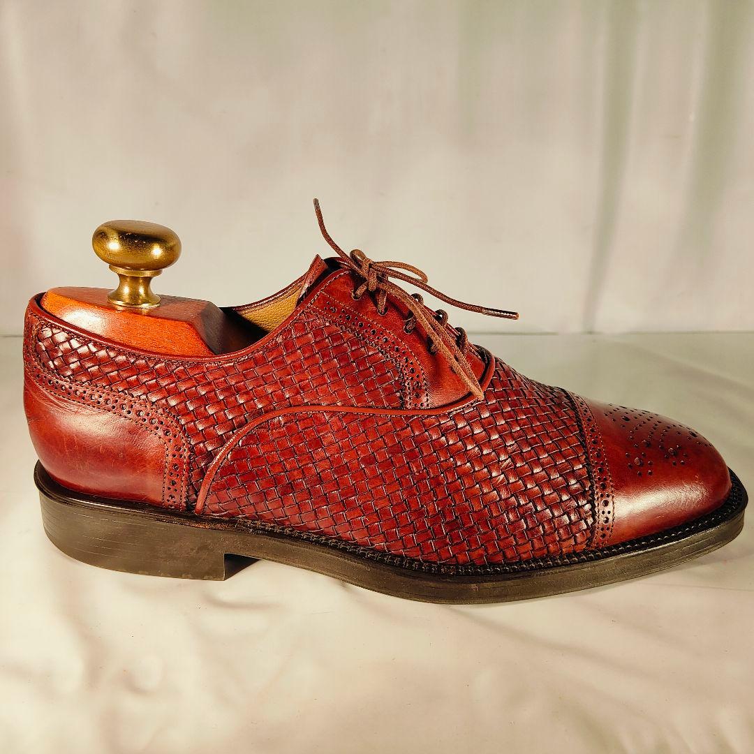 【美品】Santoni イタリア製 正規品　編込み×バーガンディ 紳士高級革靴