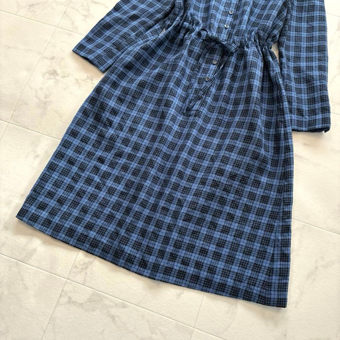 マドモアゼルノンノン♡ウール100% チェック シャツワンピース 日本製 青