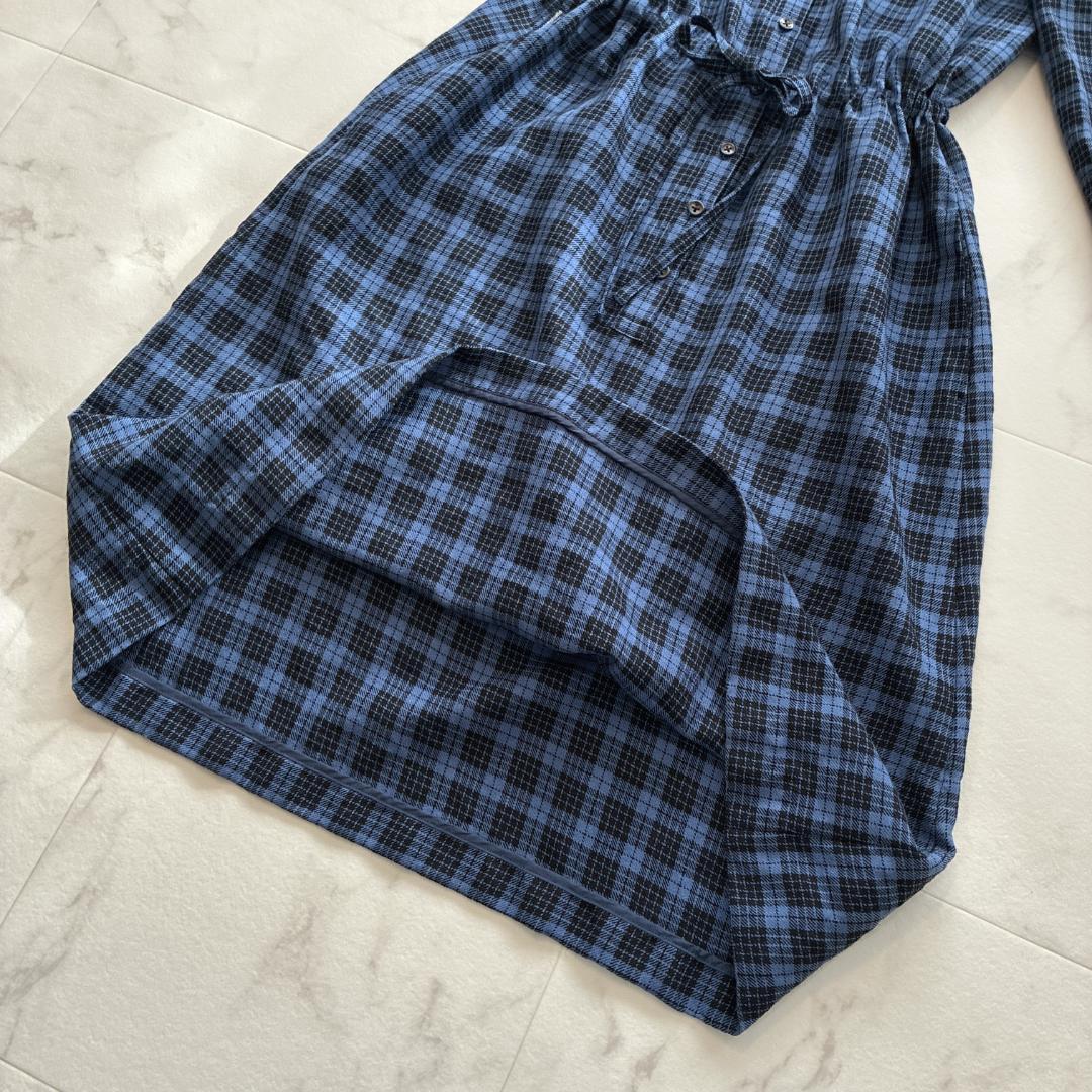 マドモアゼルノンノン♡ウール100% チェック シャツワンピース 日本製 青