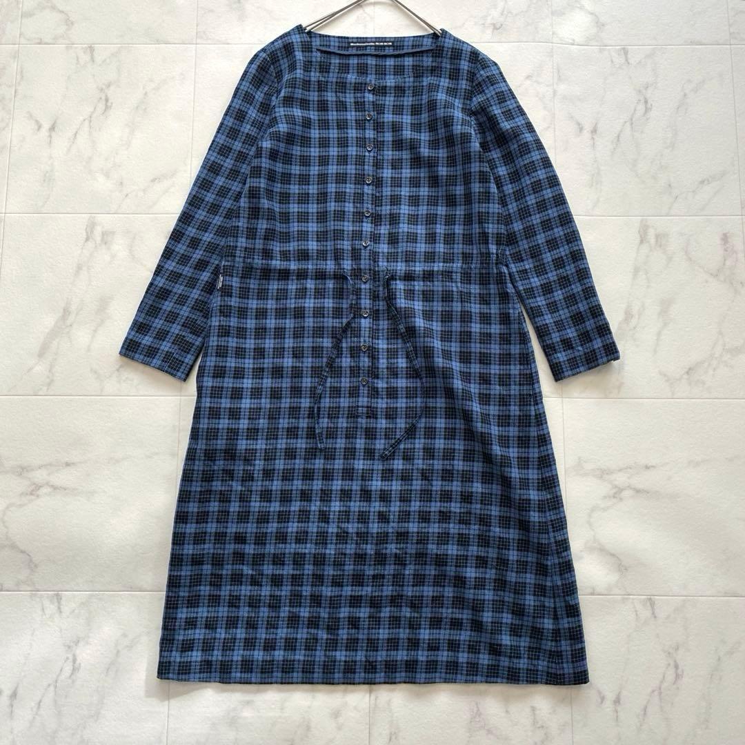 マドモアゼルノンノン♡ウール100% チェック シャツワンピース 日本製 青