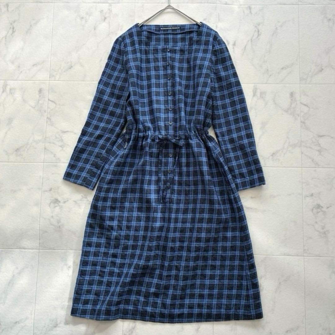 マドモアゼルノンノン♡ウール100% チェック シャツワンピース 日本製 青