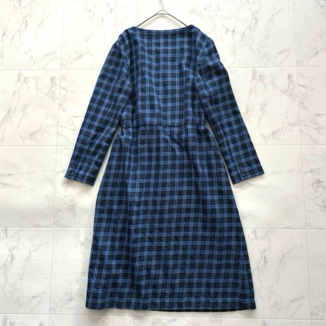 マドモアゼルノンノン♡ウール100% チェック シャツワンピース 日本製 青