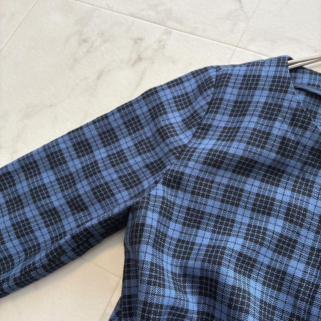 マドモアゼルノンノン♡ウール100% チェック シャツワンピース 日本製 青