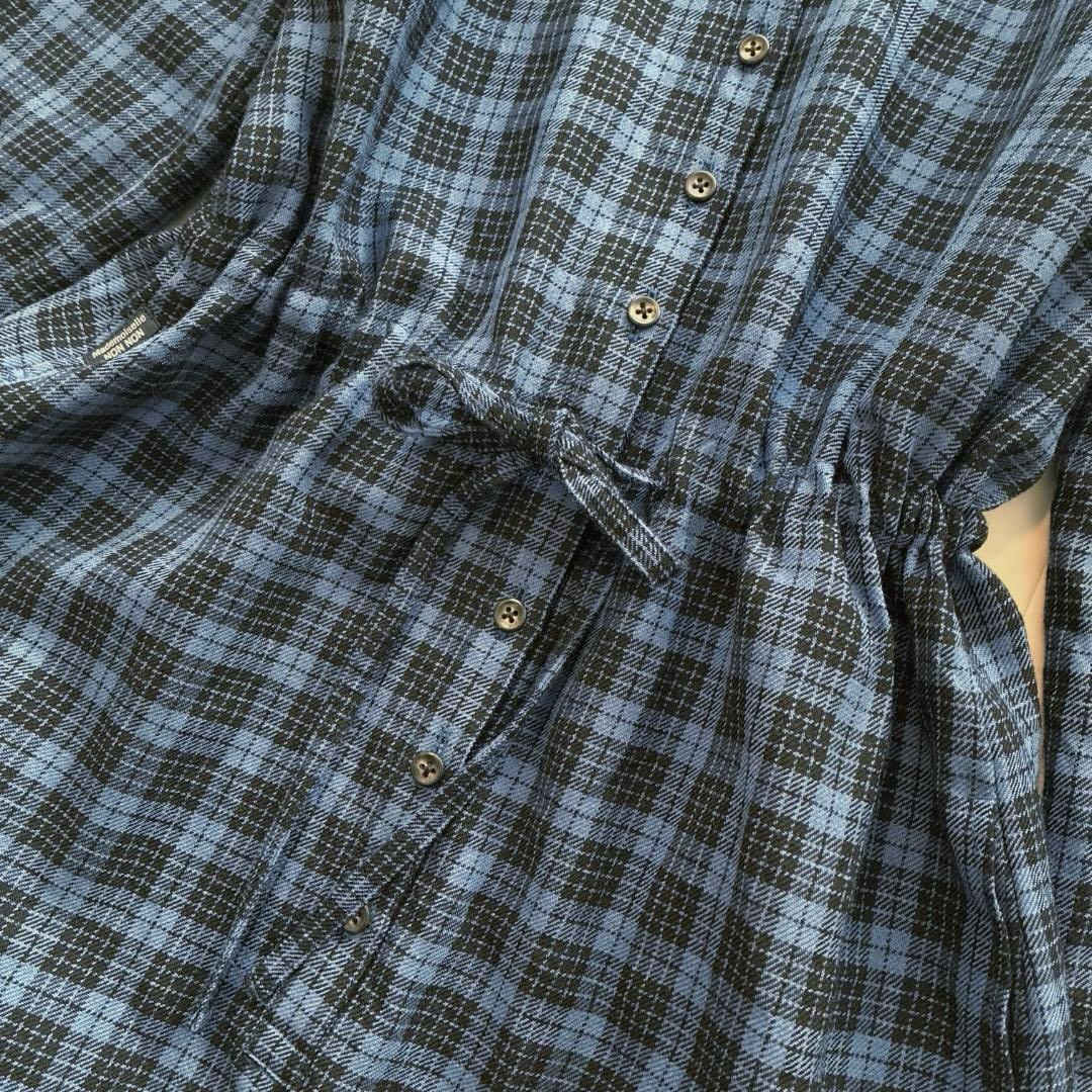 マドモアゼルノンノン♡ウール100% チェック シャツワンピース 日本製 青
