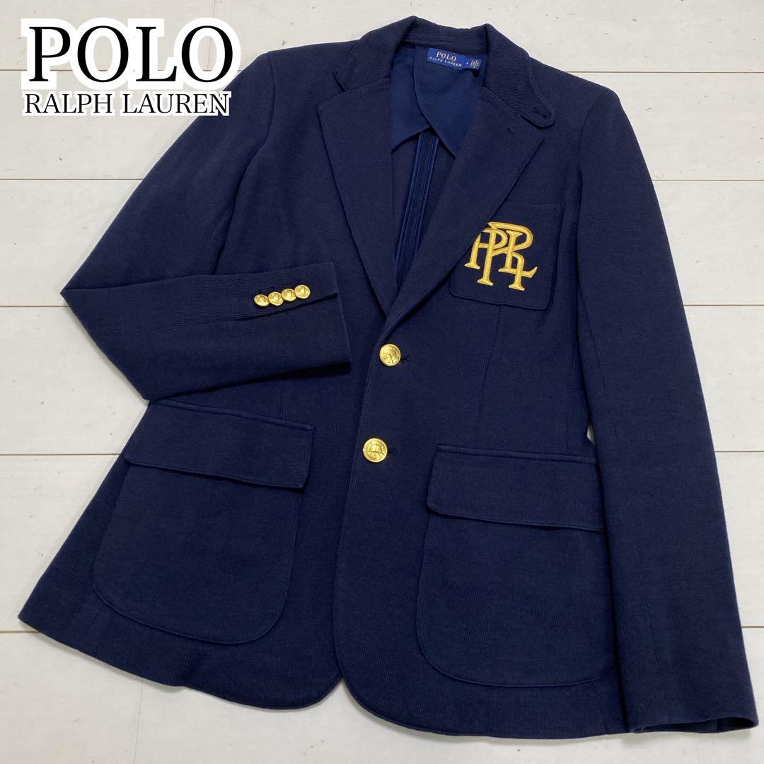 良品　ポロラルフローレン　レディース　ニットコットンブレザー　４　Ｍ相当　紺金