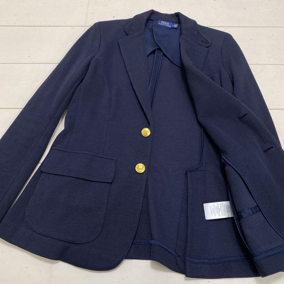 良品　ポロラルフローレン　レディース　ニットコットンブレザー　４　Ｍ相当　紺金