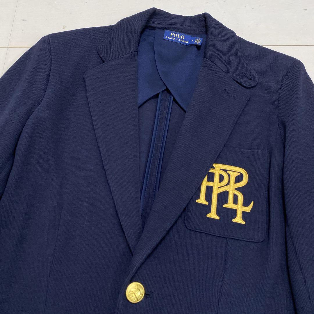 良品　ポロラルフローレン　レディース　ニットコットンブレザー　４　Ｍ相当　紺金