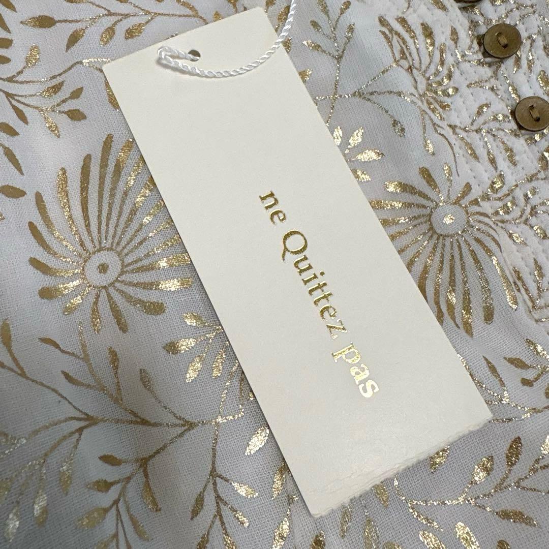 【新品タグ付】ヌキテパ ゴールド箔プリント コットンボイル ワンピース M 白