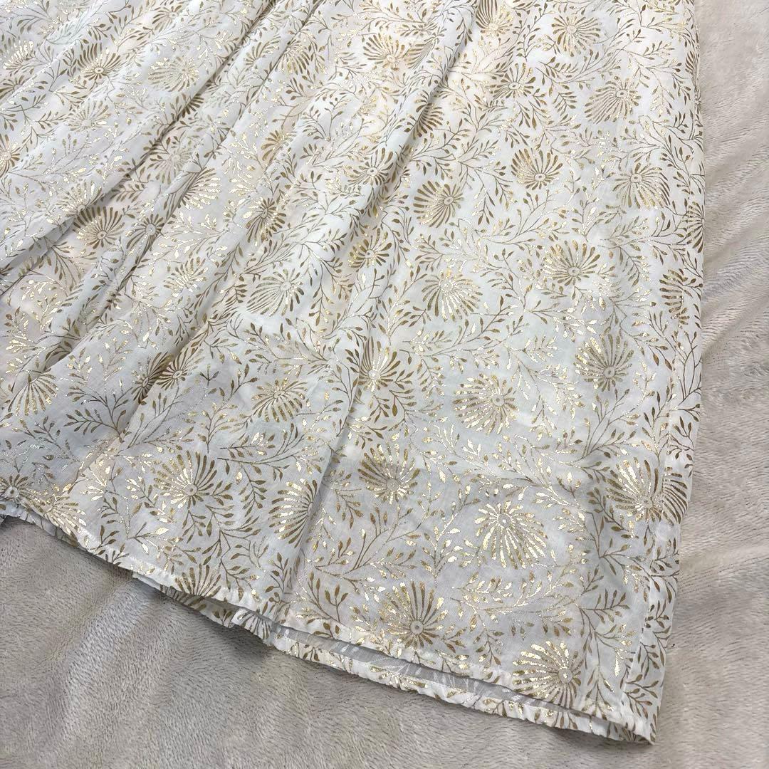 【新品タグ付】ヌキテパ ゴールド箔プリント コットンボイル ワンピース M 白