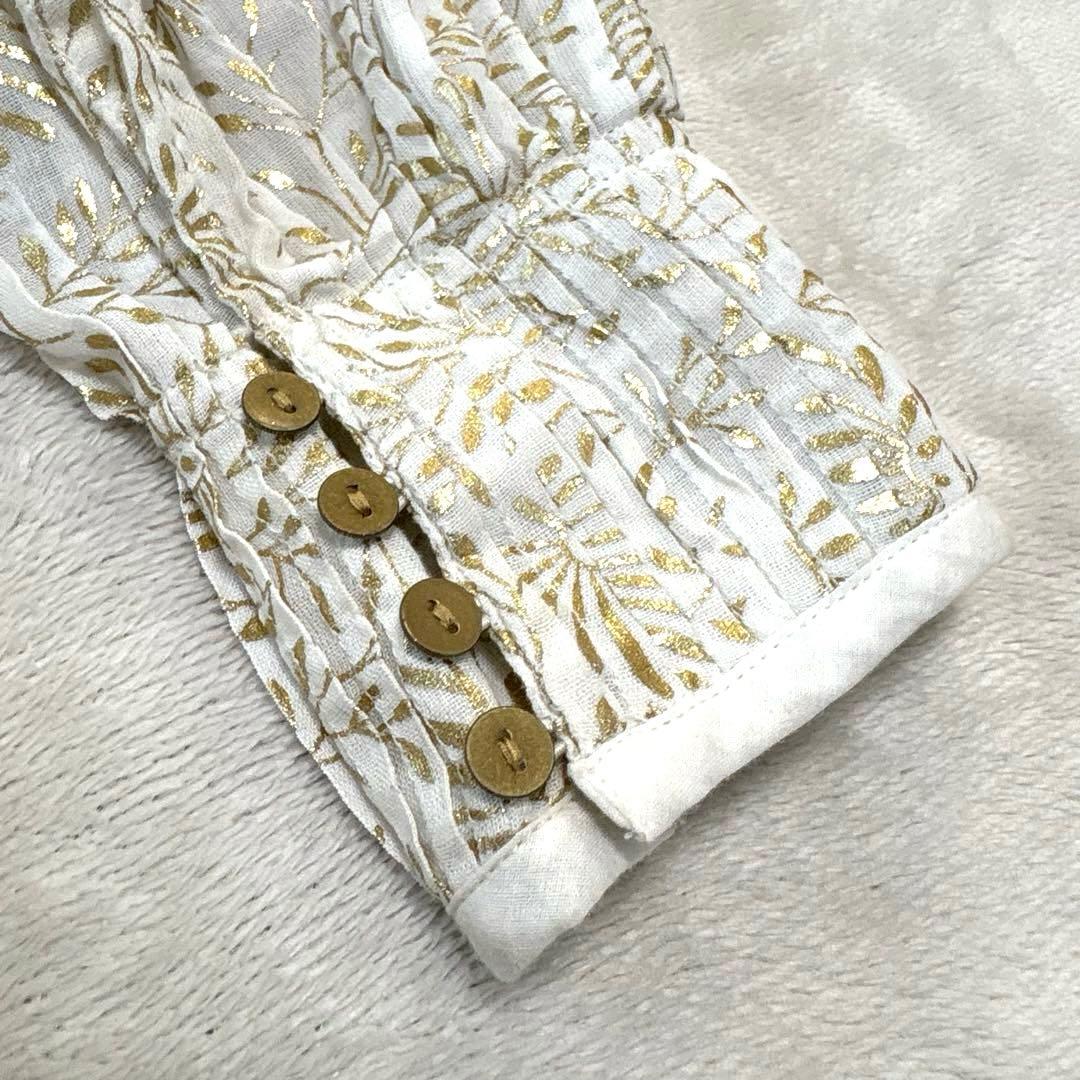 【新品タグ付】ヌキテパ ゴールド箔プリント コットンボイル ワンピース M 白